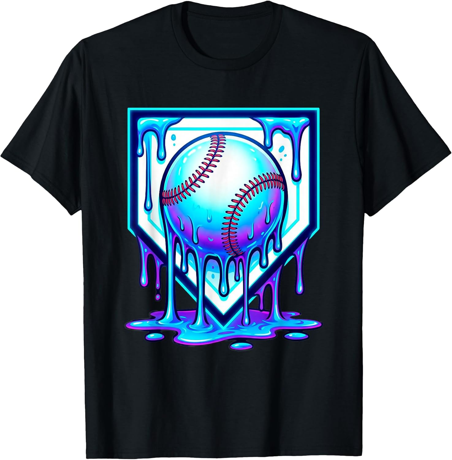 Baseball Drip Ice Cream Blue Glow Melt Ball Graphic T-Shirt Unisex T-shirt, Sweatshirt, Hoodie, Long Sleeve Tee