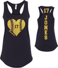 Custom Glitter Baseball Heart Cotton Women's Fitted Racerback Tank Top Personalized to Support Your Favorite Team and Player Baseball Mom Gift - 1533 Black