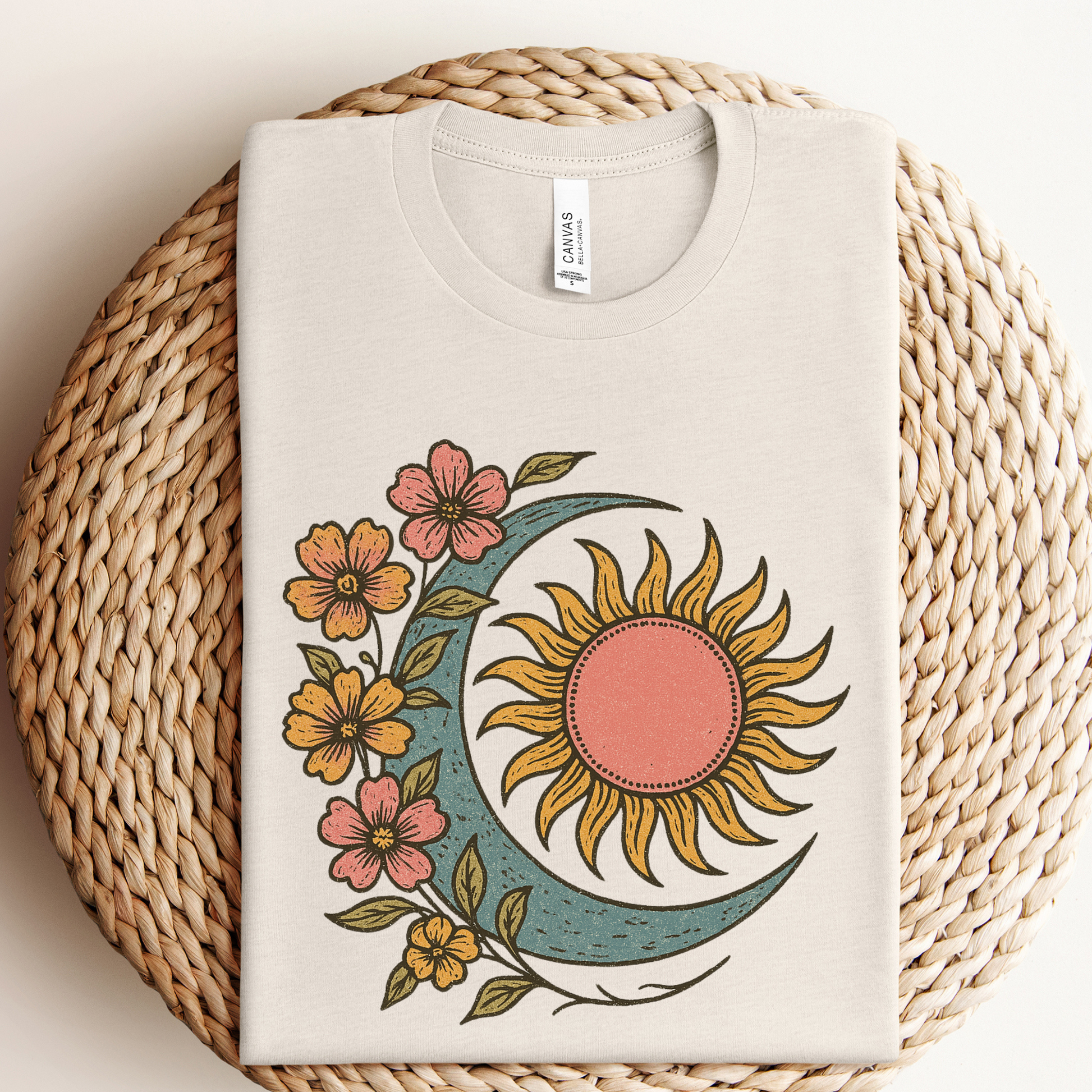 Boho Floral Moon and Sun Graphic Tee