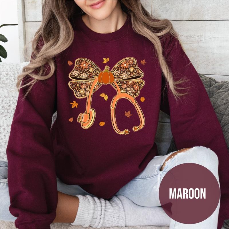 Fall Nurse Sweatshirt, Autumn Stethoscope Nurse Crewneck, Floral Pumpkin Thanksgiving Shirt, Cozy Season Nurse Top, Cute Fall Graphic Tee for Women